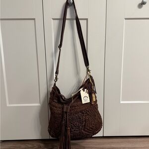 Art N Vintage Woven Leather-Trim Hobo Leather Bag in Dark Brown